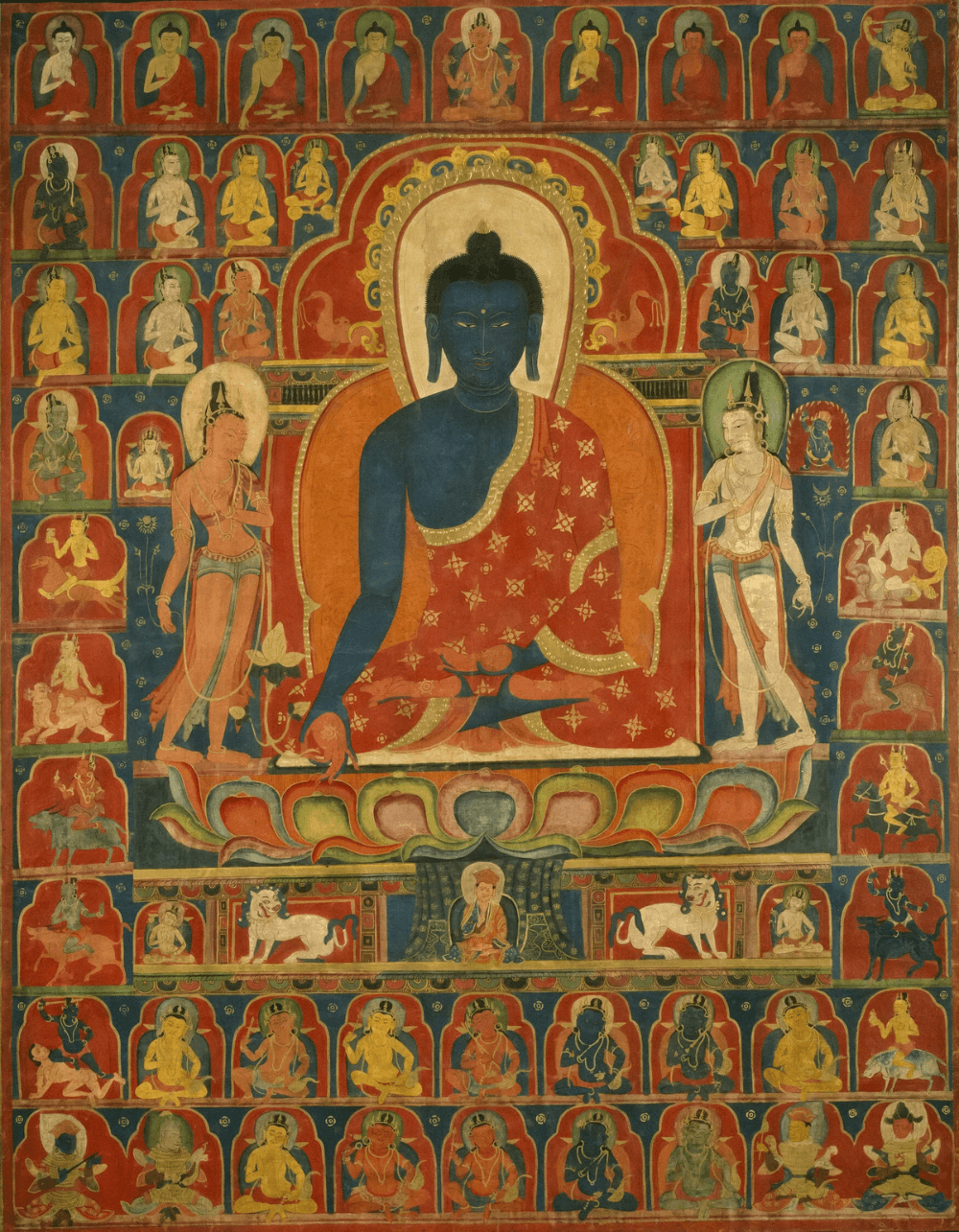 tibetan buddhist painting showcasing detailed Buddha imagery