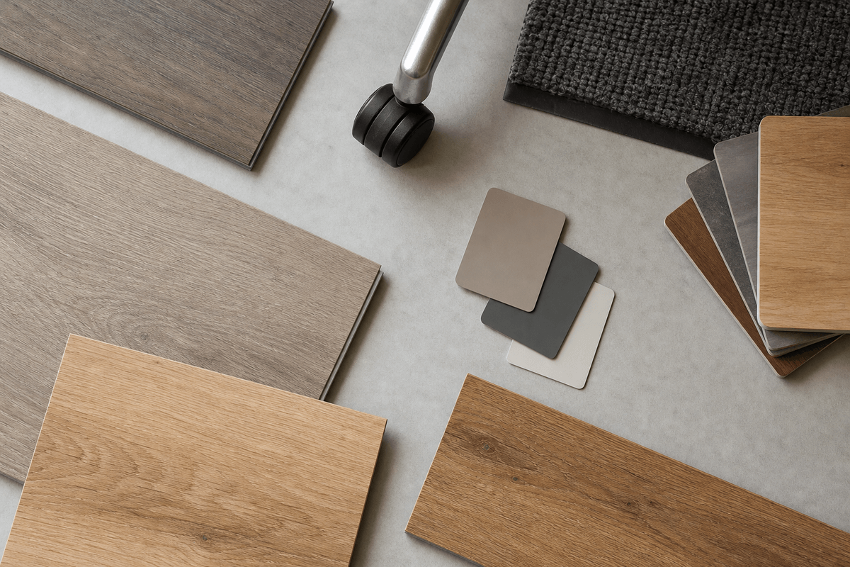 Commercial flooring samples compared for traffic and finish