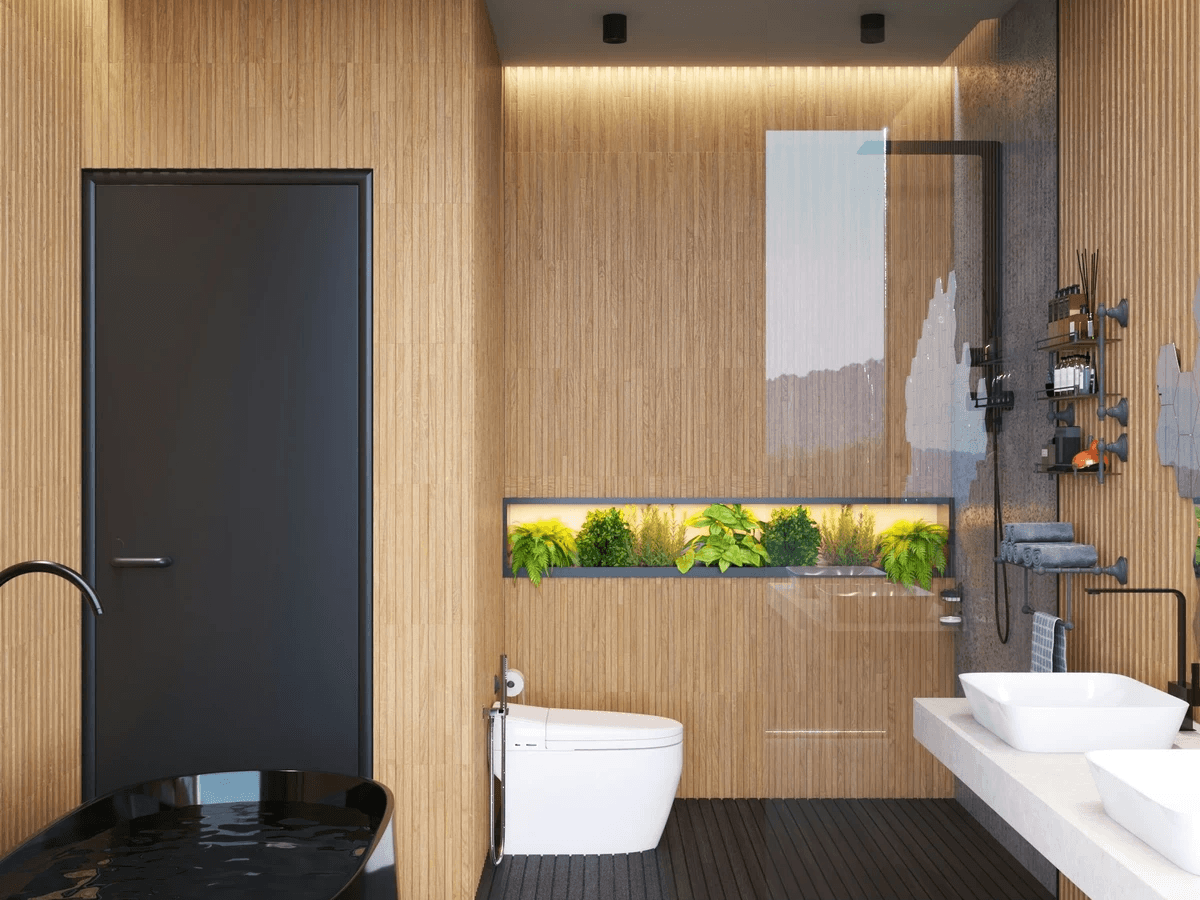 Stylish waterproof wall panels for bathroom creating elegant look