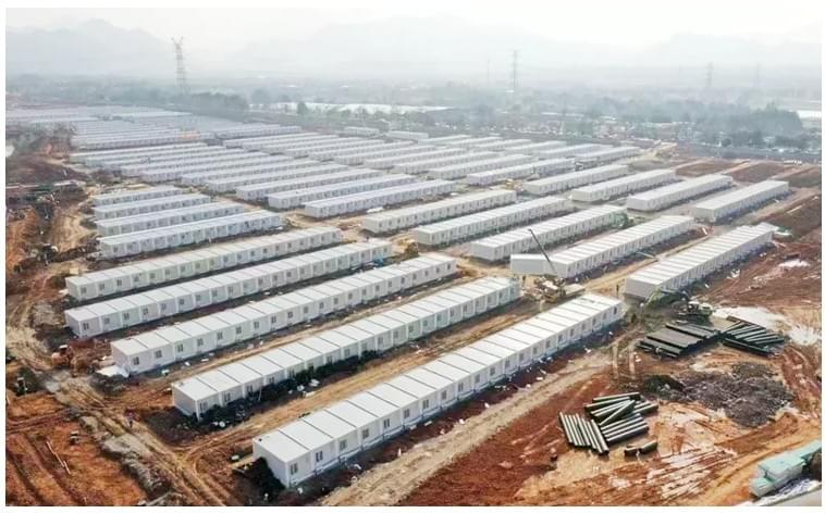 Innovative design of a construction dorm building using shipping containers.