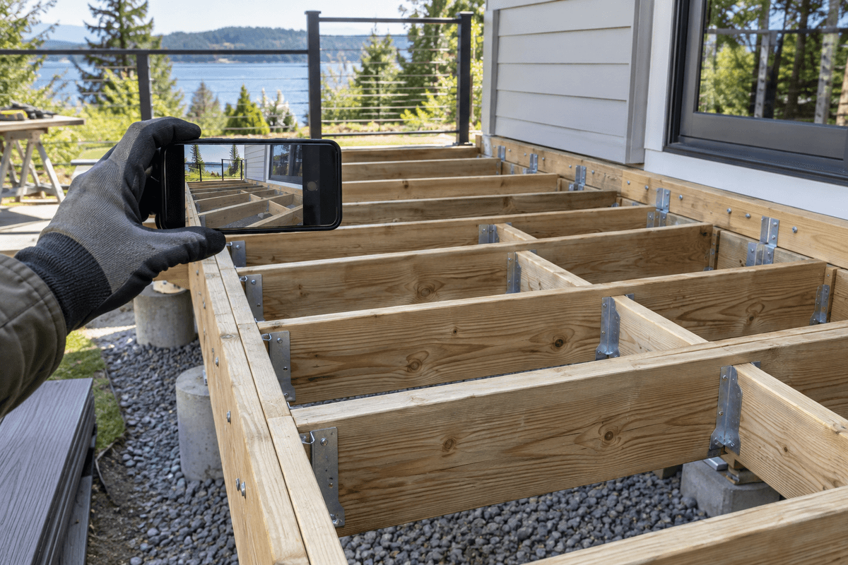 Composite decking warranty documents beside product samples