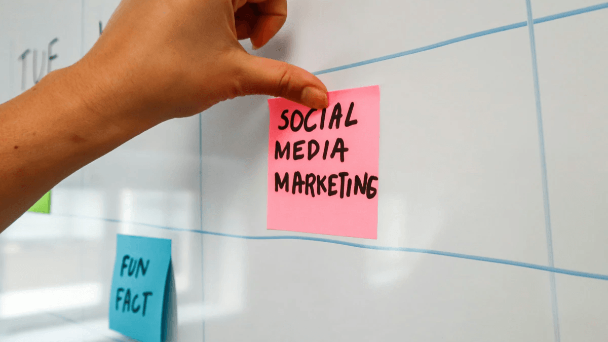 Social media marketing plan written in a calendar for coordinated digital publishing