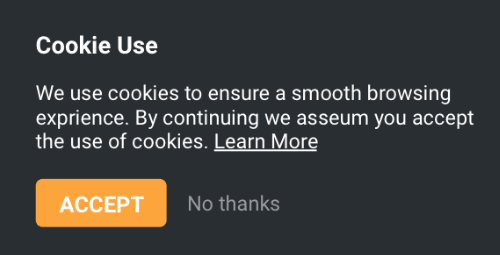 Cookie notification displayed on a Strikingly website for visitor consent