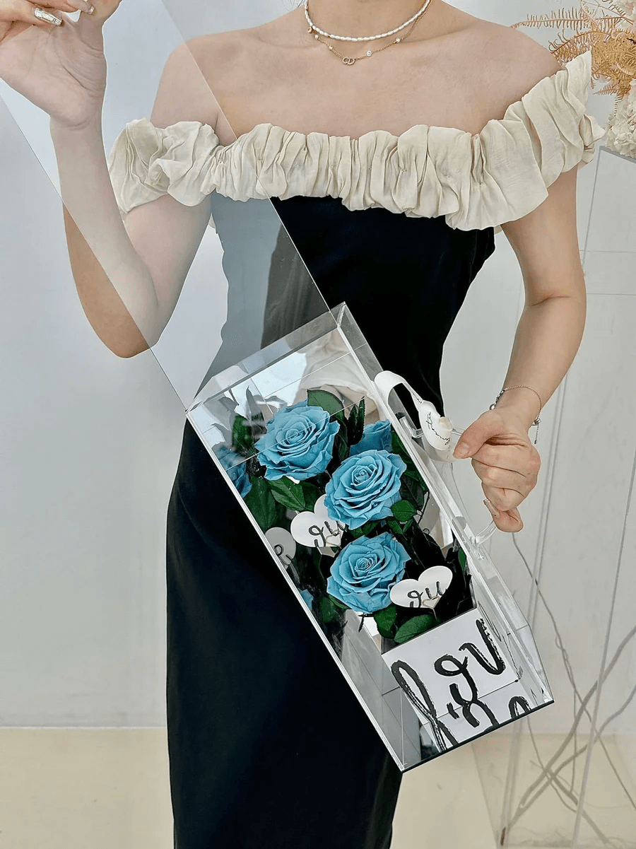 Beautiful eternity rose arrangement in a personalized box