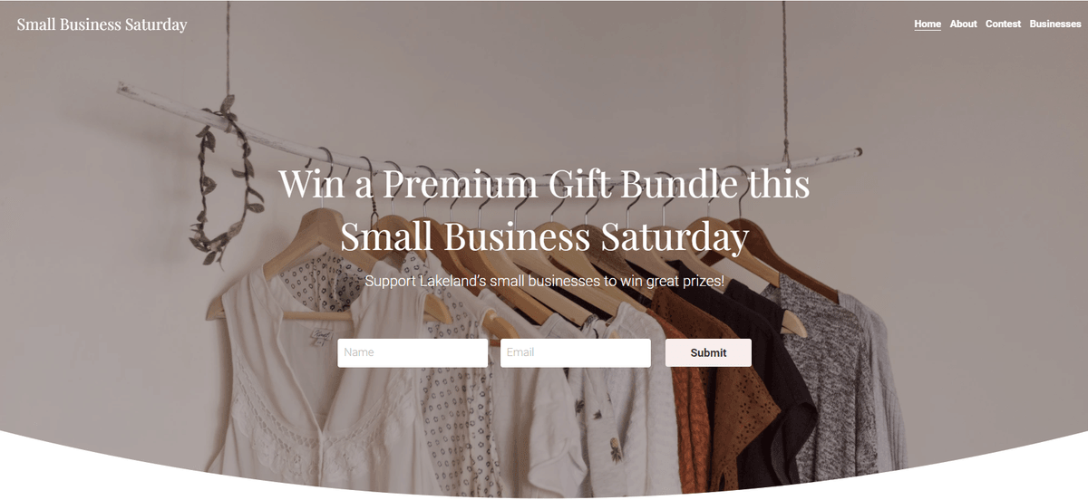  Small business contest landing page connecting a specific offer to a concise sign-up action