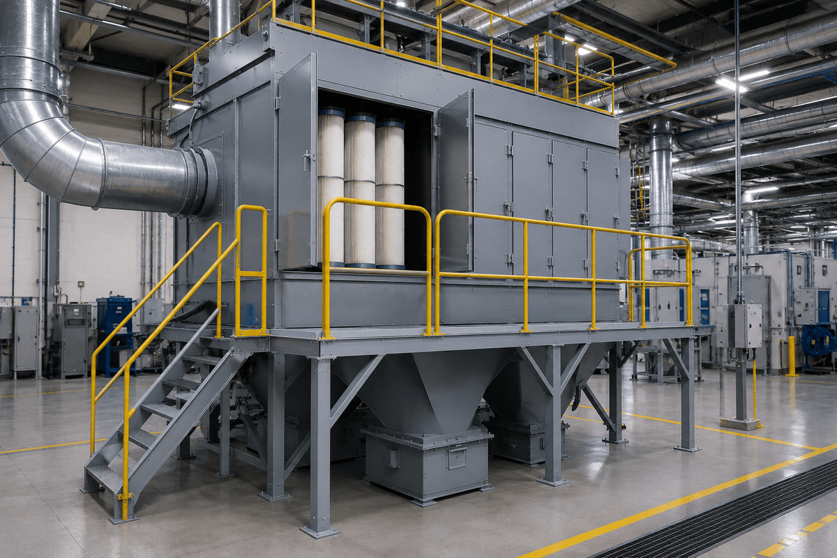 Maintenance-safe dust collector access platform and inspection area