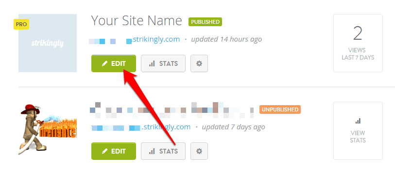 Strikingly section editor used to manage and refresh page elements