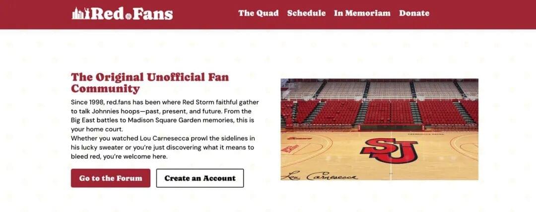 Original red.fans website image showing the basketball supporter community.