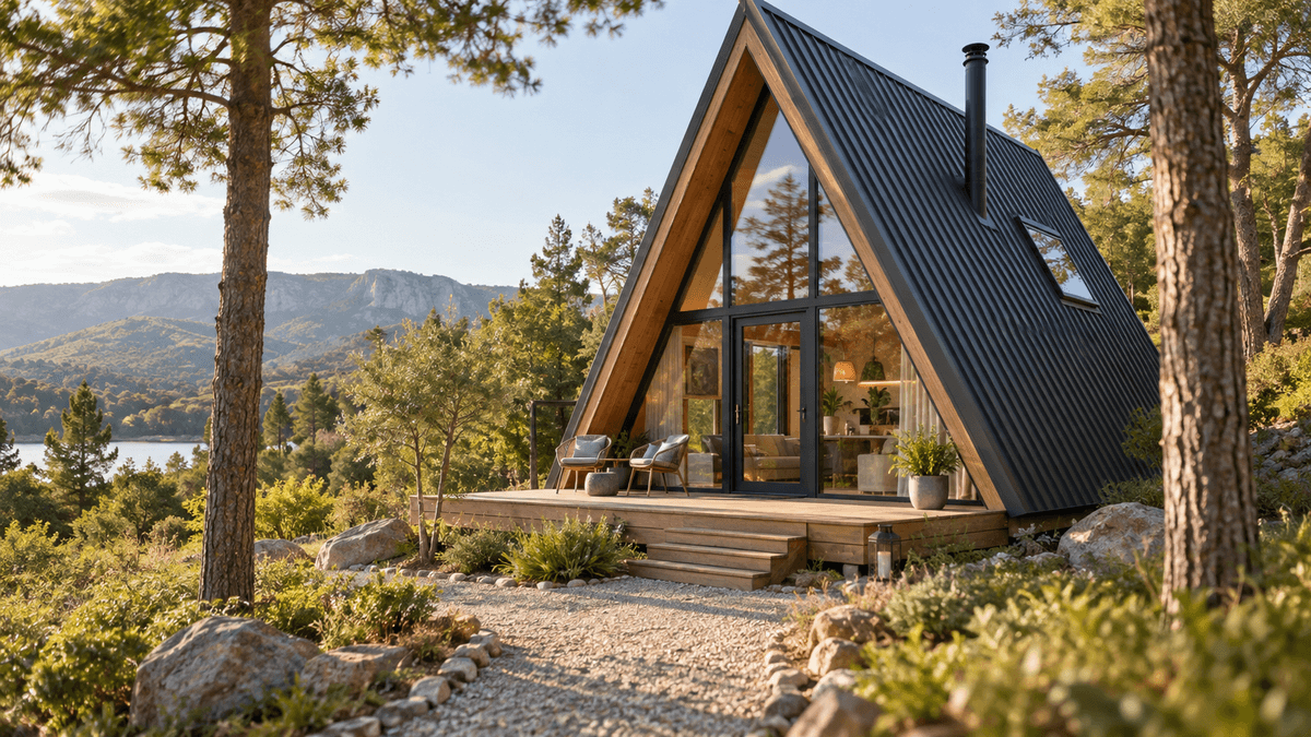 Casa prefabricada tipo A-frame en parcela natural