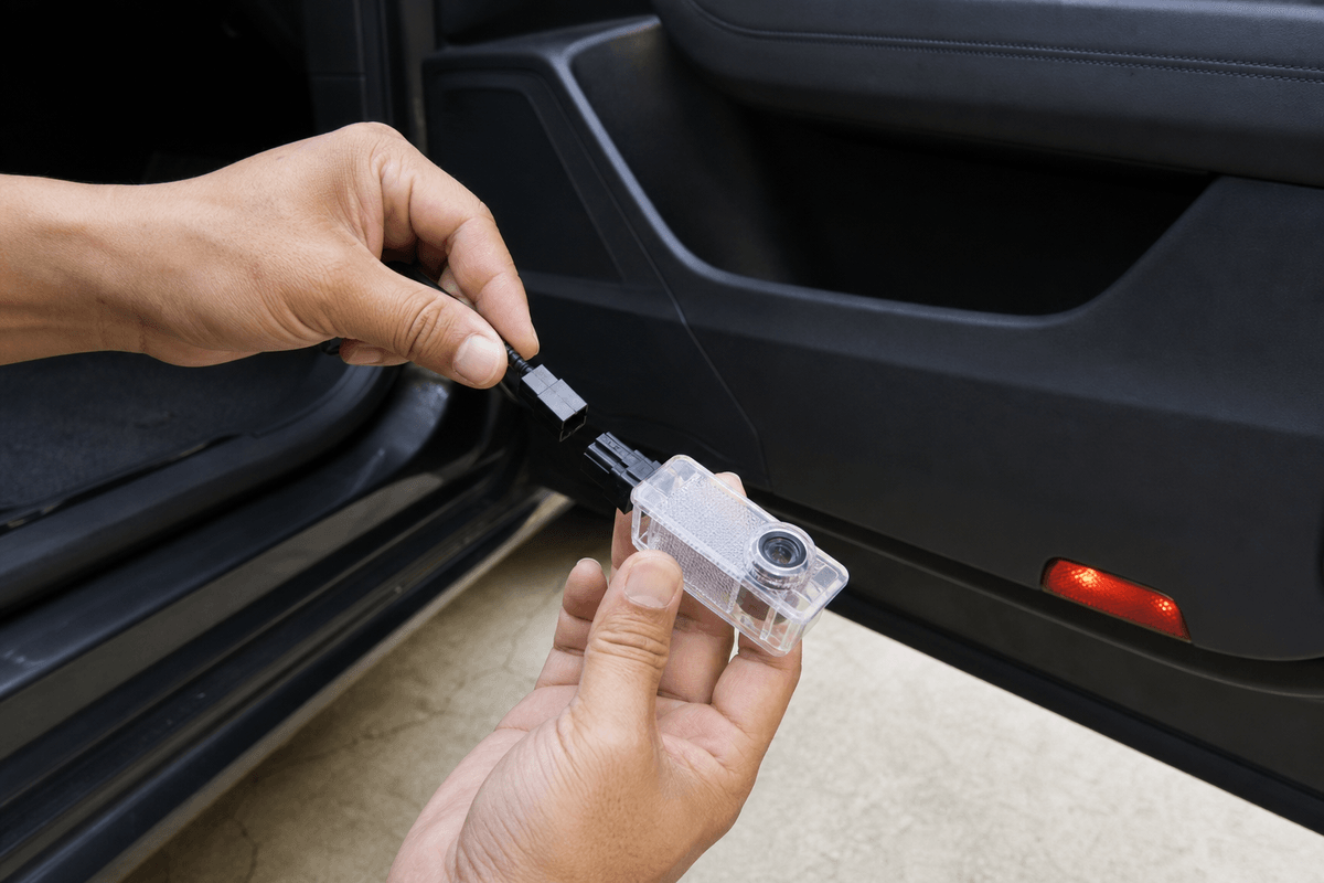 Plug-and-play connector for car door projector light installation