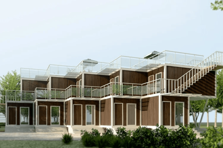 Modular building systems assembly process at construction site.