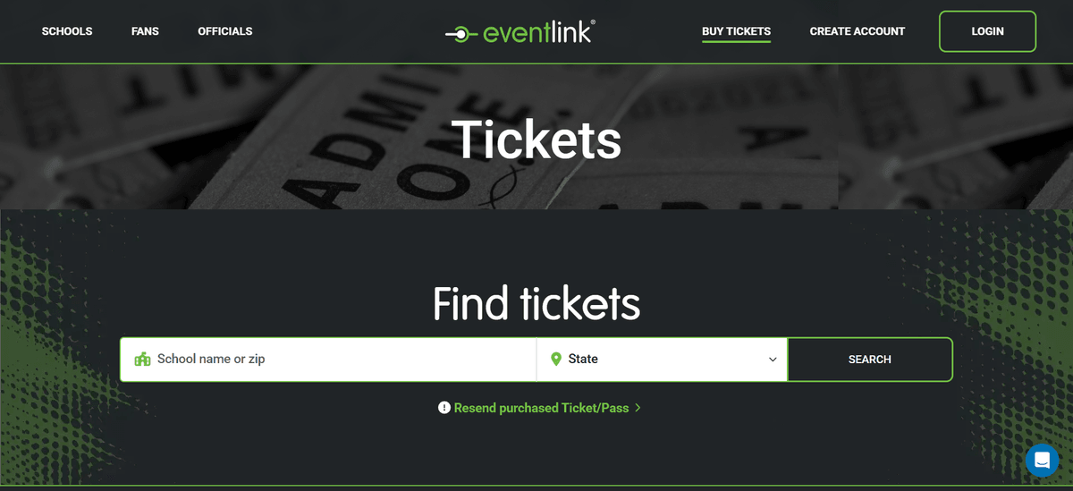Eventlink mobile app preview showing the school fan experience.