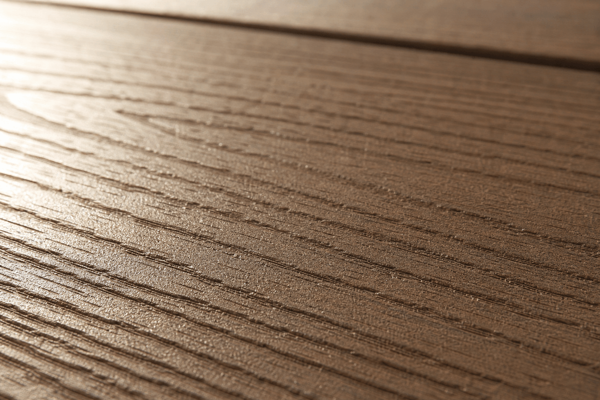 Macro detail of 3D embossed composite decking grain
