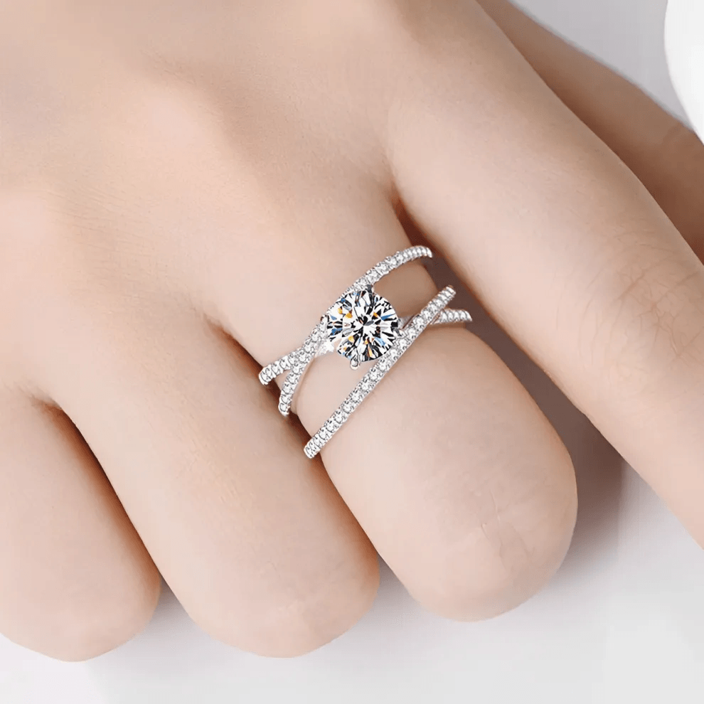 Spectacular Halo Sterling Silver Moissanite Ring