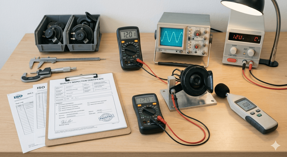 E-mark certified 12V car horn product inspection