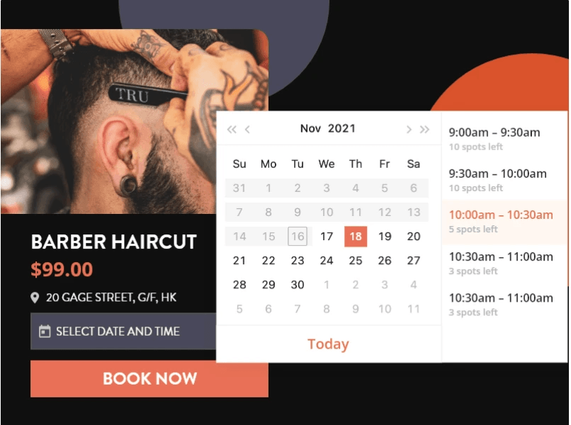 online booking system website interface showing appointment slots