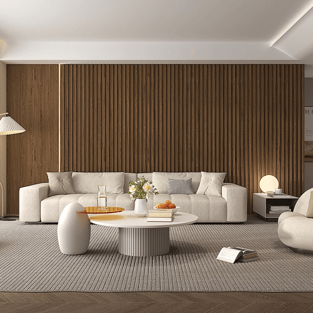 wpc wall panel enhances modern living room decor