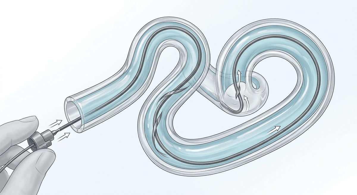 Nitinol guidewire bending through tortuous path for torque response testing