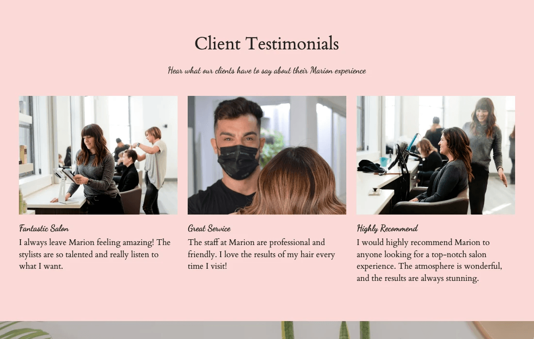 Hair Salon template showing a polished customer-focused layout for authentic proof