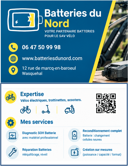 Sign up to benefit from expert advice on the maintenance of your batteries and discover our exclusive offers. Repair and Refurbishment of Batteries Company of repair and refurbishment of electric batteries for vehicles, tools, boilers and other equipment, located in the Lille metropolitan area, also offering the sale of refurbished batteries.