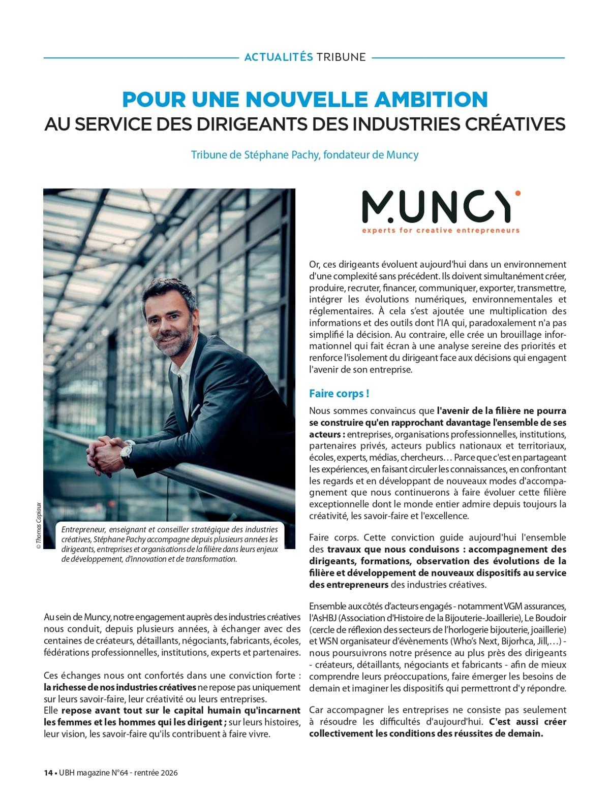 Tribune de Stéphane Pachy dans UBH Magazine