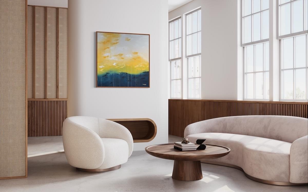 France Gaggioli – Tropical Storm, Elemental Series, abstract seascape painting in a contemporary interior