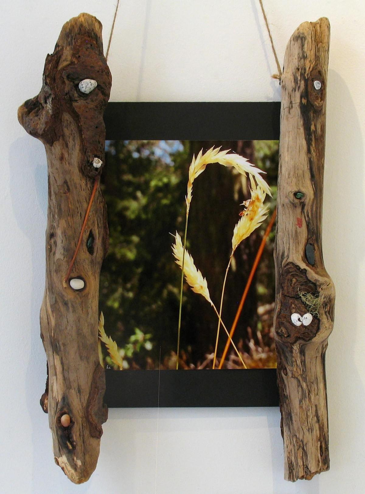This photo was taken at Thetis Lake, summer 2016. A gorgeous sunny afternoon wandering in the woods, seeing the perfection in the small things we often overlook. The wood pieces, beach glass and shells are from the Saanich area of the Salish Sea; lichen from the Carmannah wilderness.