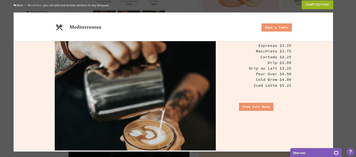 Cómo crear un negocio de café con Strikingly: destaque su menú de café