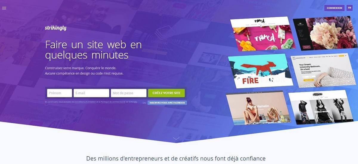 Page d'accueil de Strikingly
