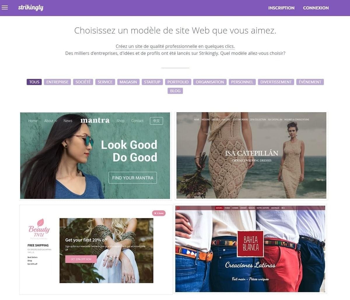 Modèles de sites web sur Strikingly