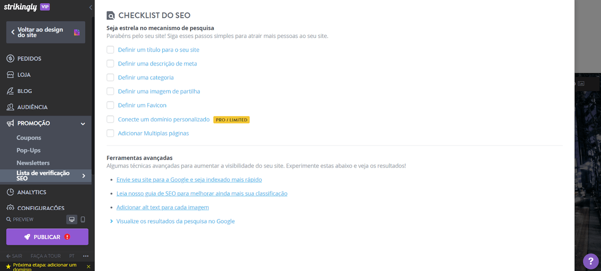 Lista de verificação de SEO impressionante