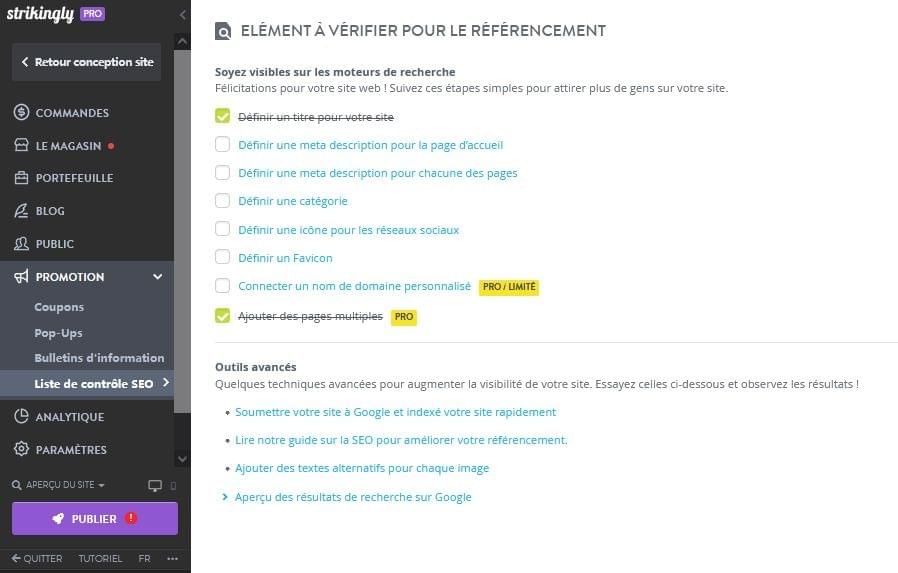 Astuces de Strikingly pour le référencement