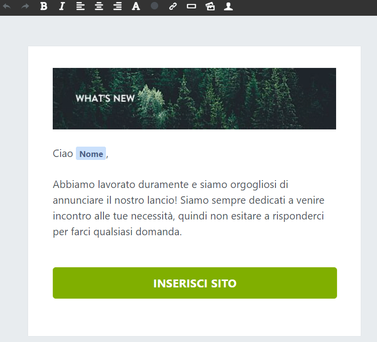 Bozza di newsletter per il marketing di sensibilizzazione
