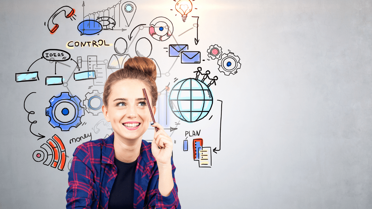 为青少年思考商业创意的快乐少女