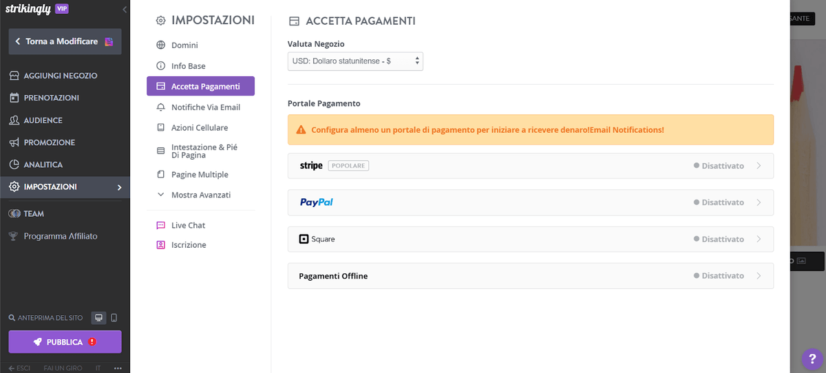 Imposta le opzioni di pagamento facili su Strikingly per vendere prodotti digitali
