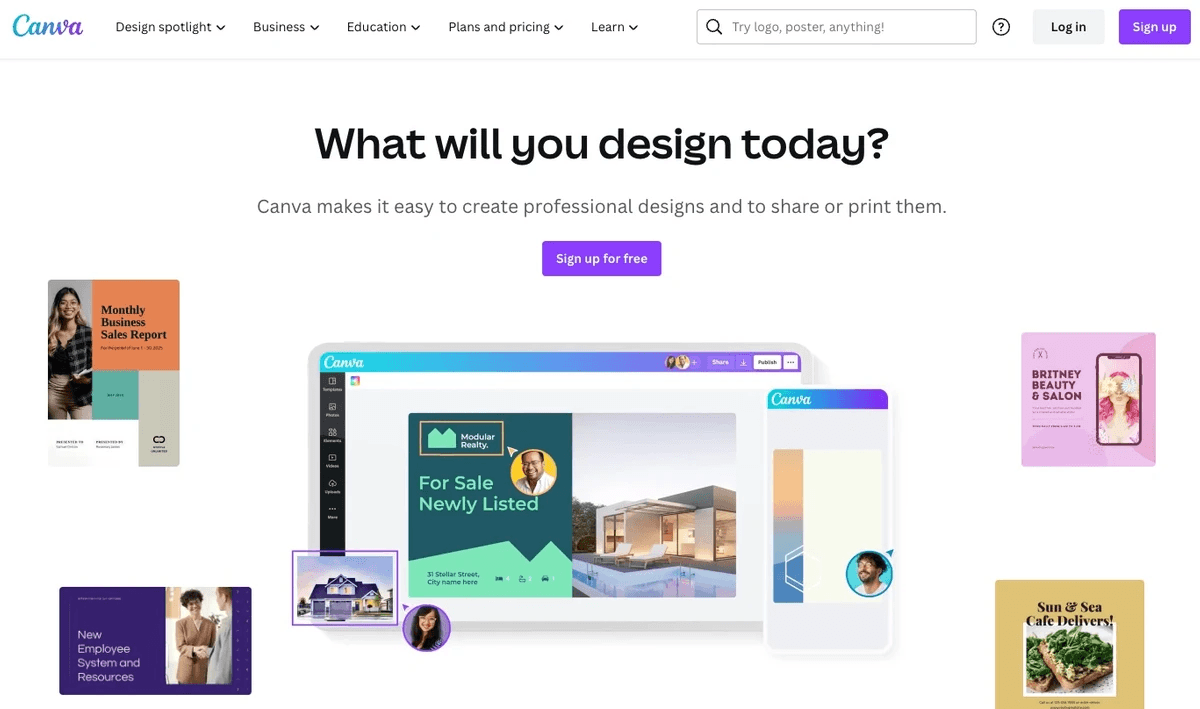Página de destino do Canva