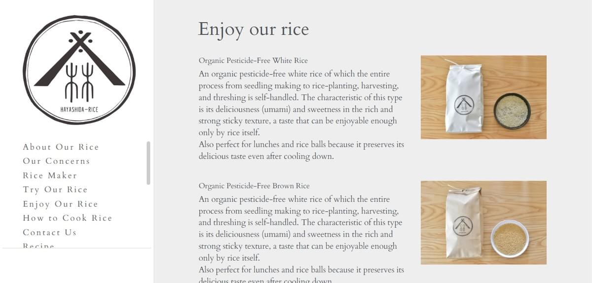 Hayashida rice website