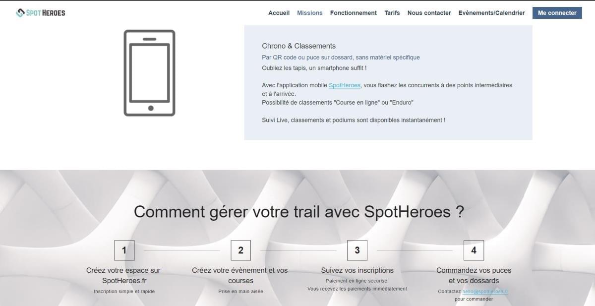 Le site Spotheroes sur Strikingly