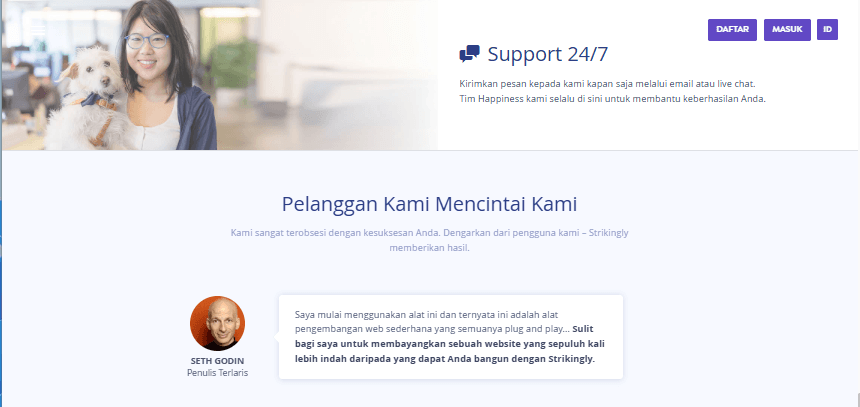 Halaman Testimoni Dukungan Pelanggan yang Mencolok