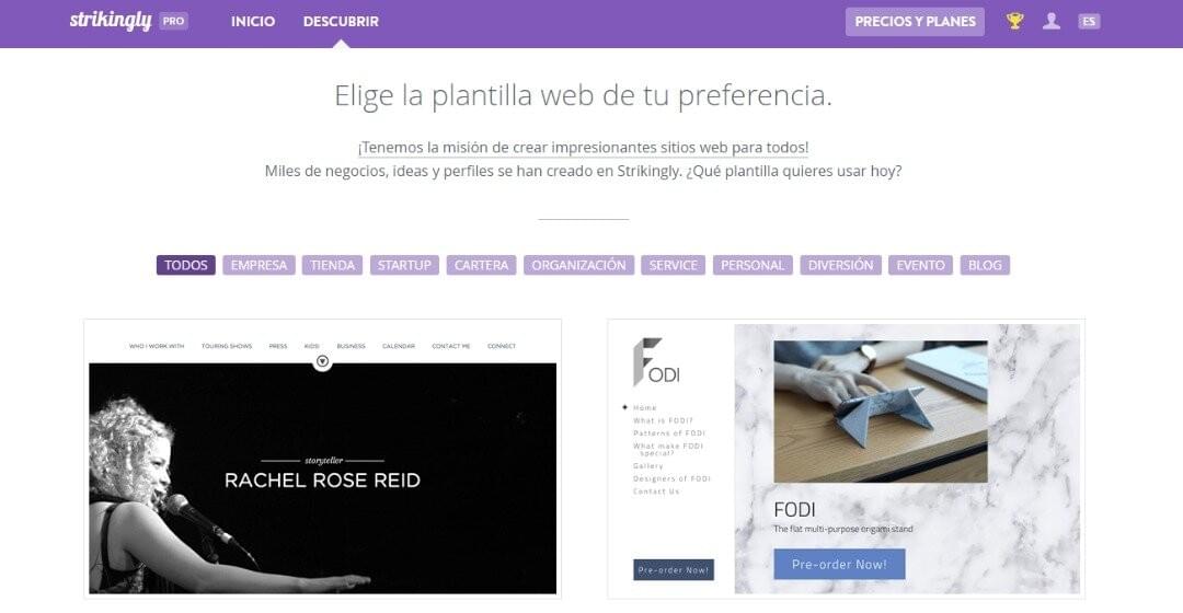 Plantilla de Strikingly