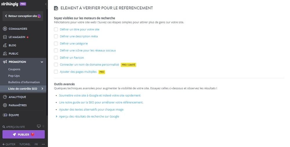 Liste de Contrôle SEO Strikingly pour la Recherche d'Entreprises Locales