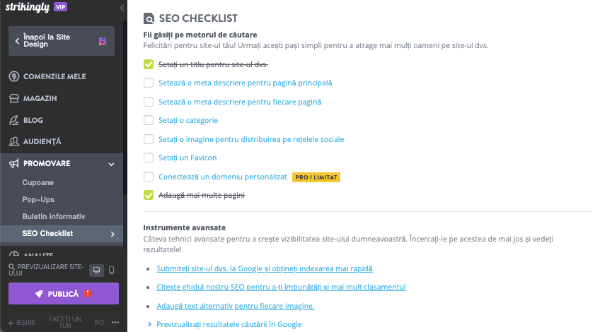 Strikingly pentru designeri de ambalaje de produse - optimizarea SEO