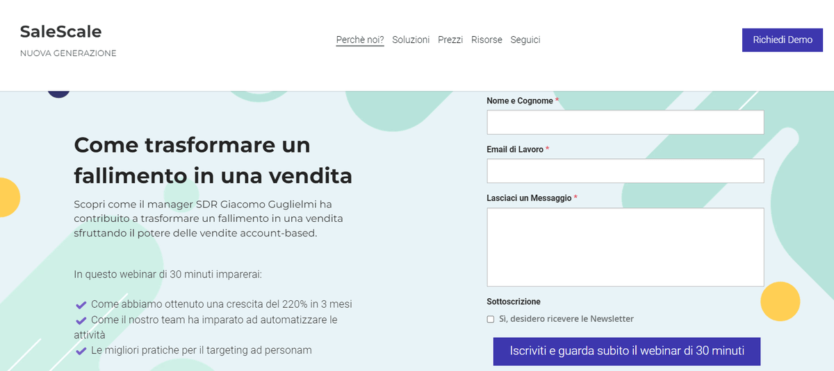 Modello SaleScale per il marketing di sensibilizzazione