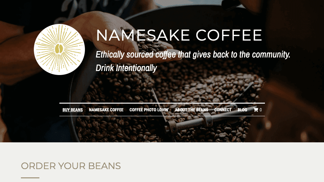 Návrh záhlaví webu jmenovce kávy