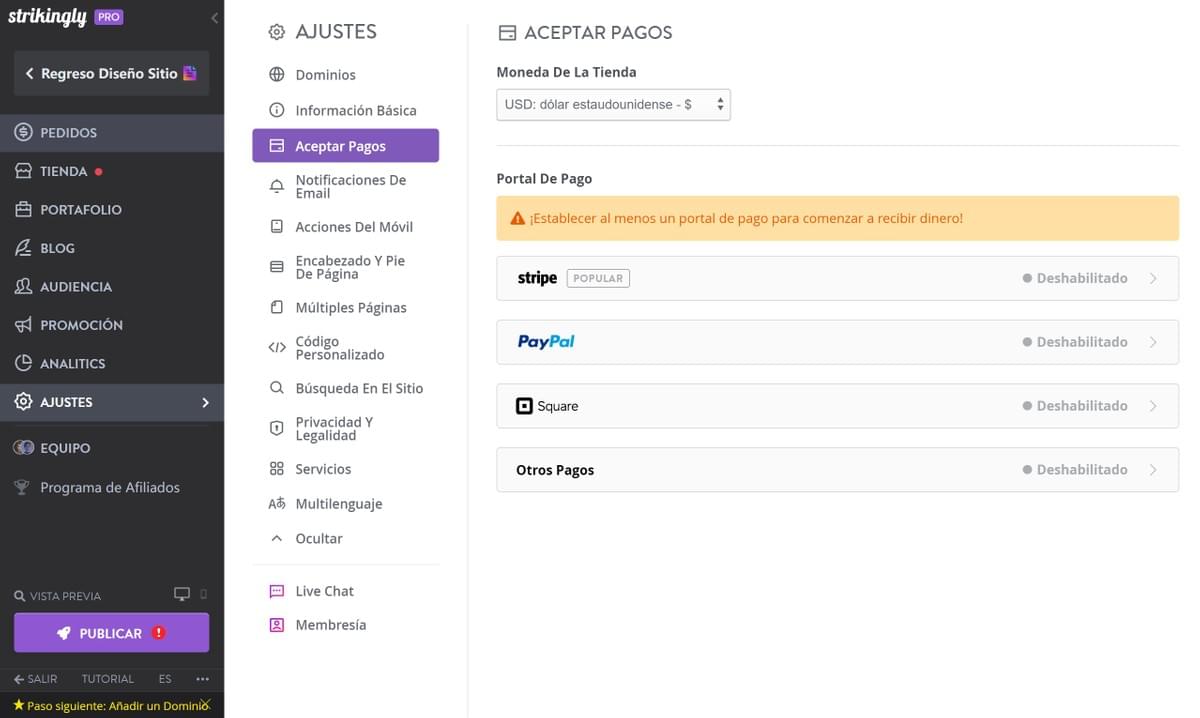 Página de aceptación de pagos