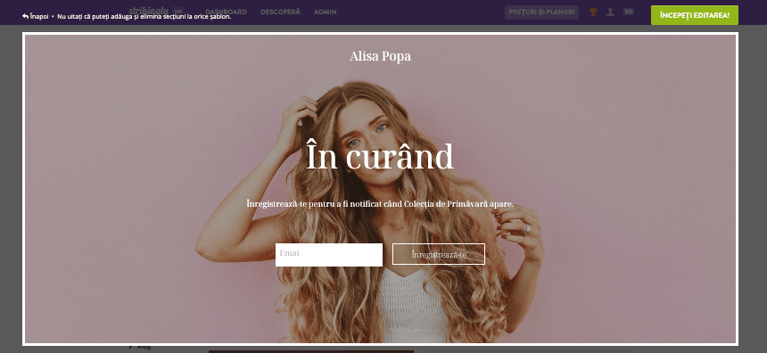 Strikingly pentru designeri de ambalaje de produse - formulare de contact