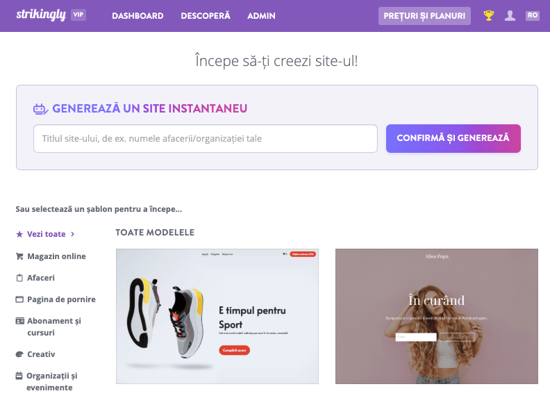 Domeniu personal - Alegeți un șablon