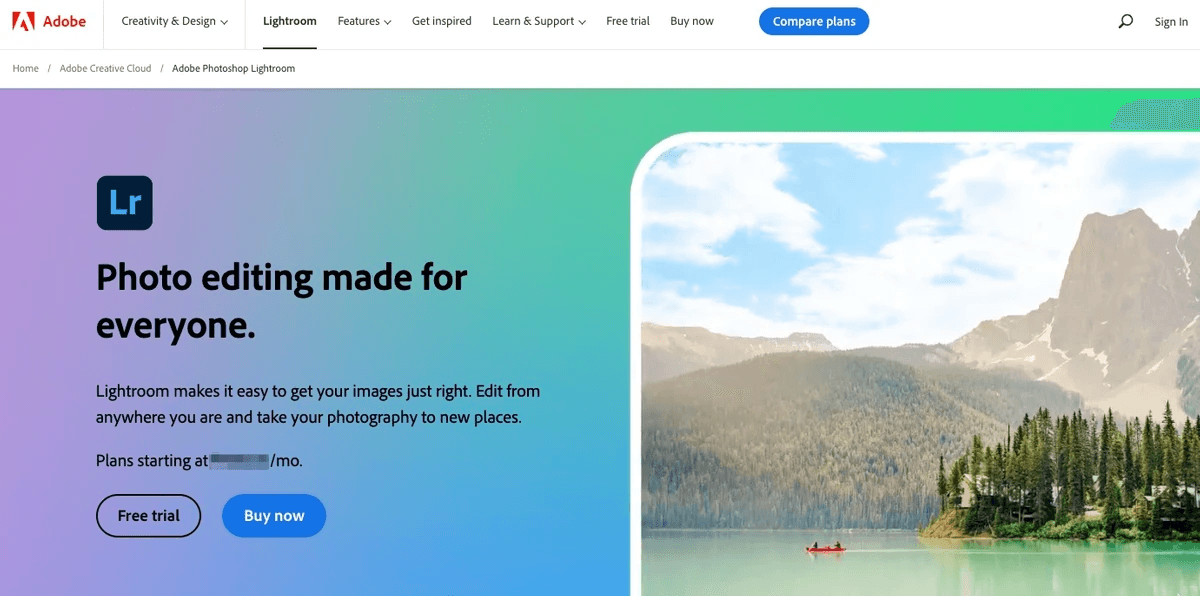 Página inicial do Adobe Lightroom