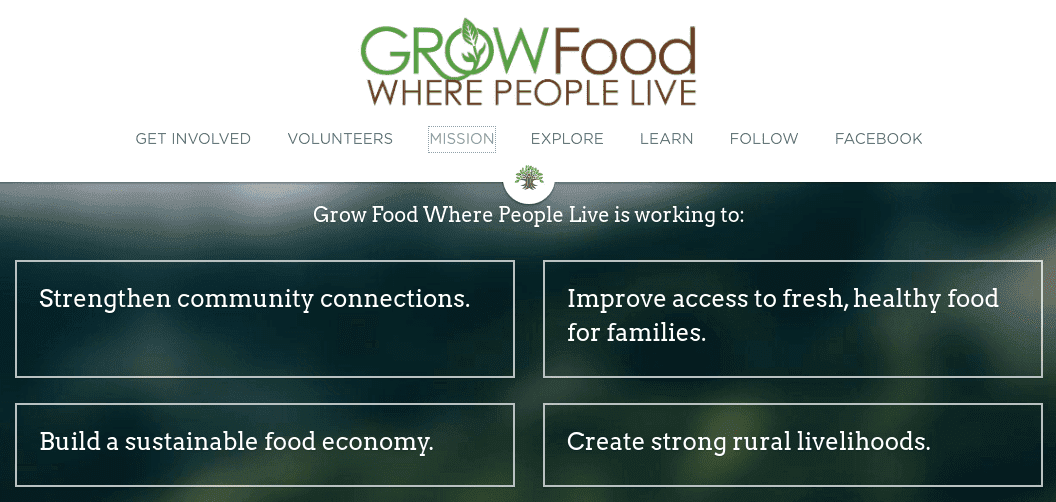 Declaração de missão do usuário Strikingly - Cultive alimentos onde as pessoas vivem