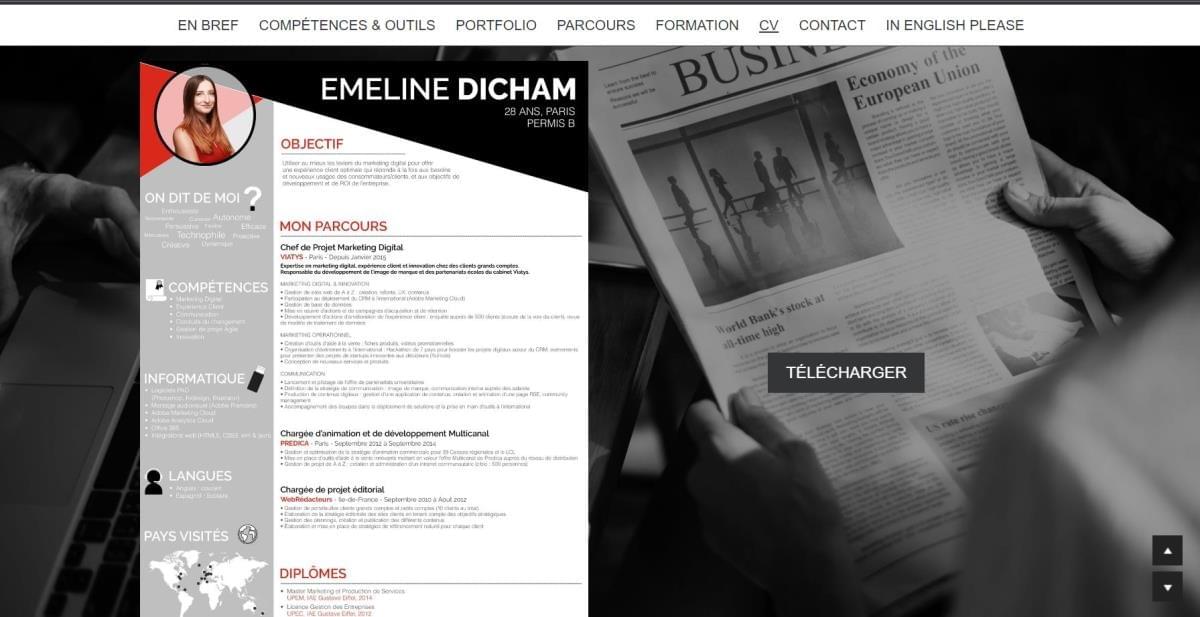 Le site Emeline Dicham sur Strikingly